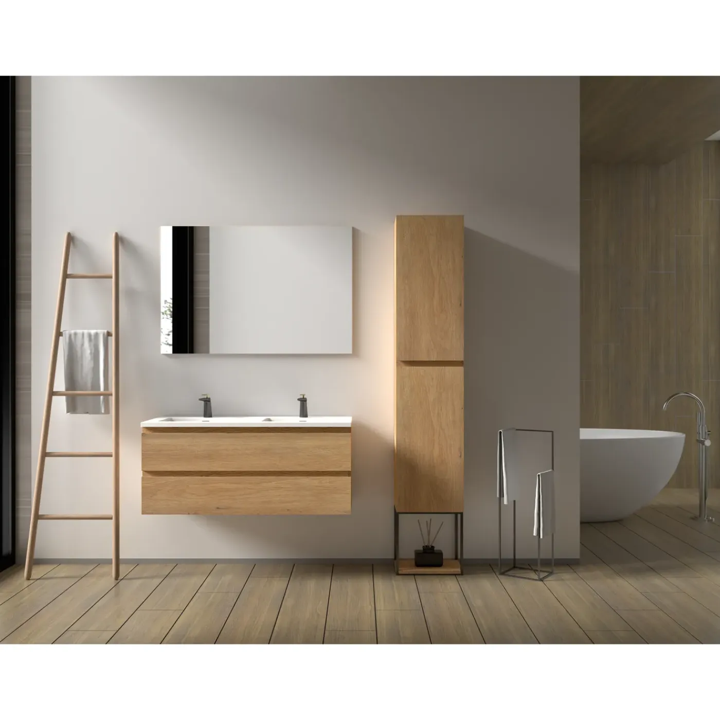 Aquazuro Hoge Badkamerkast Napoli 40cm - Natuur Eik Houtlook - Met 2 Deuren - 40x176x30cm