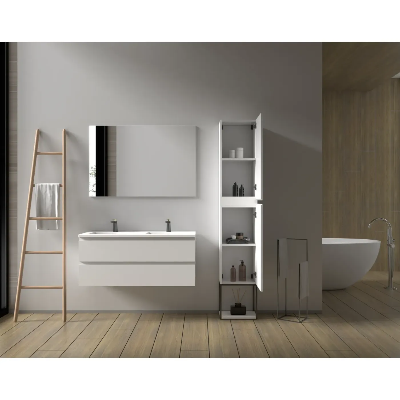 Aquazuro Hoge Badkamerkast Napoli 40cm - Hoogglans Wit - Met 2 Deuren - 40x176x30cm