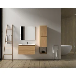 Aquazuro Wastafelonderkast Napoli 90cm - Natuur Eiken Houtlook - Met 2 Lades - 89,4x50x47,5cm