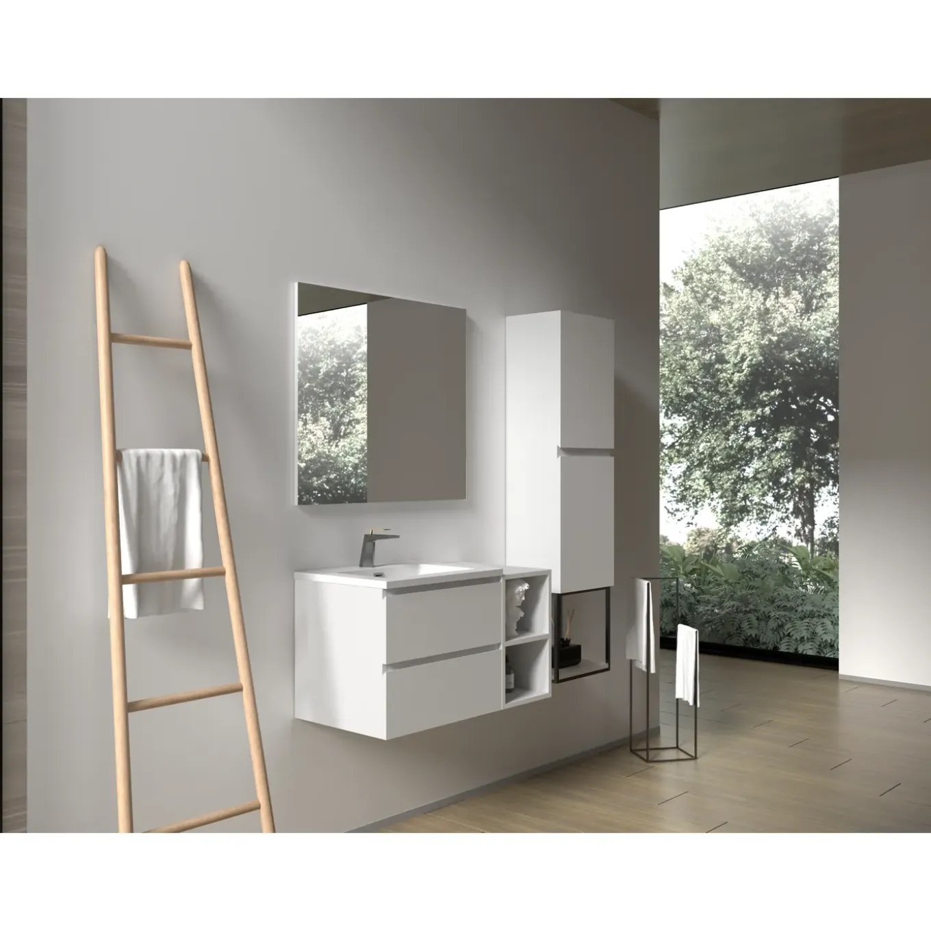 Aquazuro Wastafelonderkast Napoli 59cm - Hoogglans Wit - Met 2 Lades - 59,4x50x47,5cm