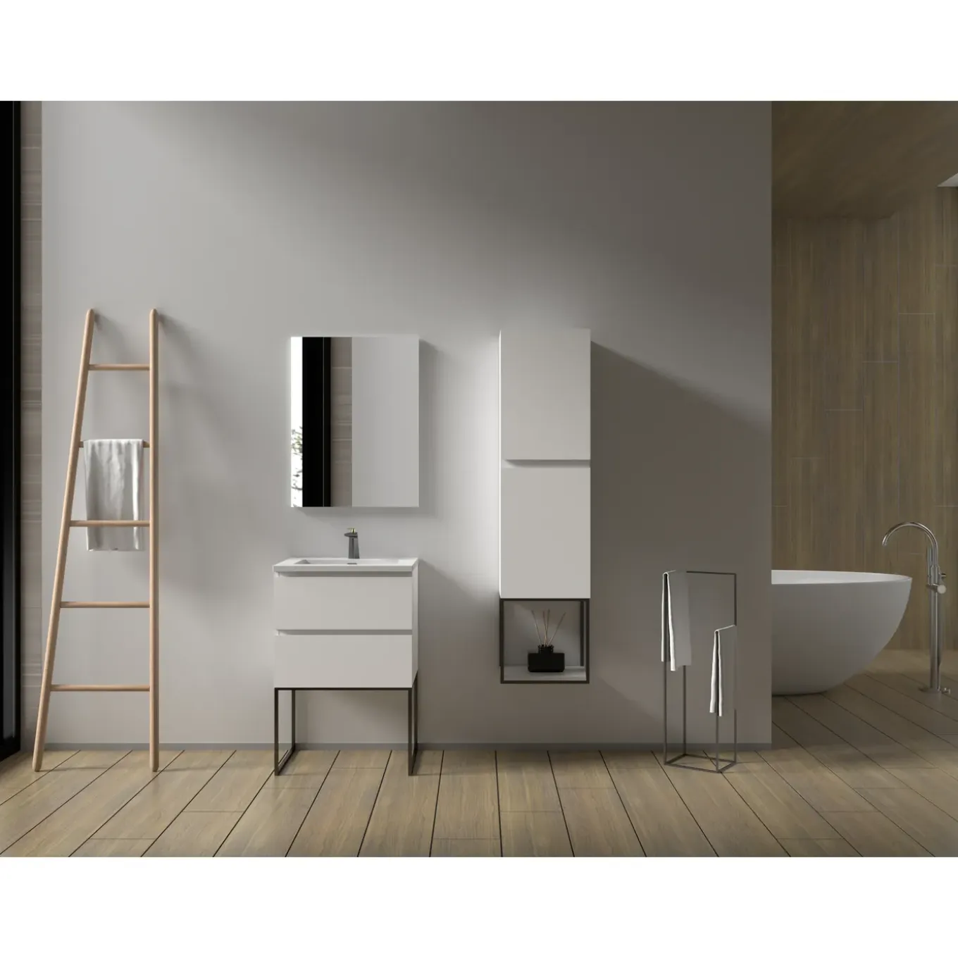Aquazuro Wastafelonderkast Napoli 59cm - Hoogglans Wit - Met 2 Lades - 59,4x50x47,5cm
