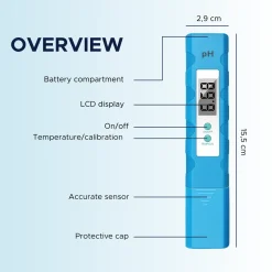 Aquila Digitale Ph Meter & Thermometer Voor Water – Zwembad & Aquarium – Inclusief Batterijen