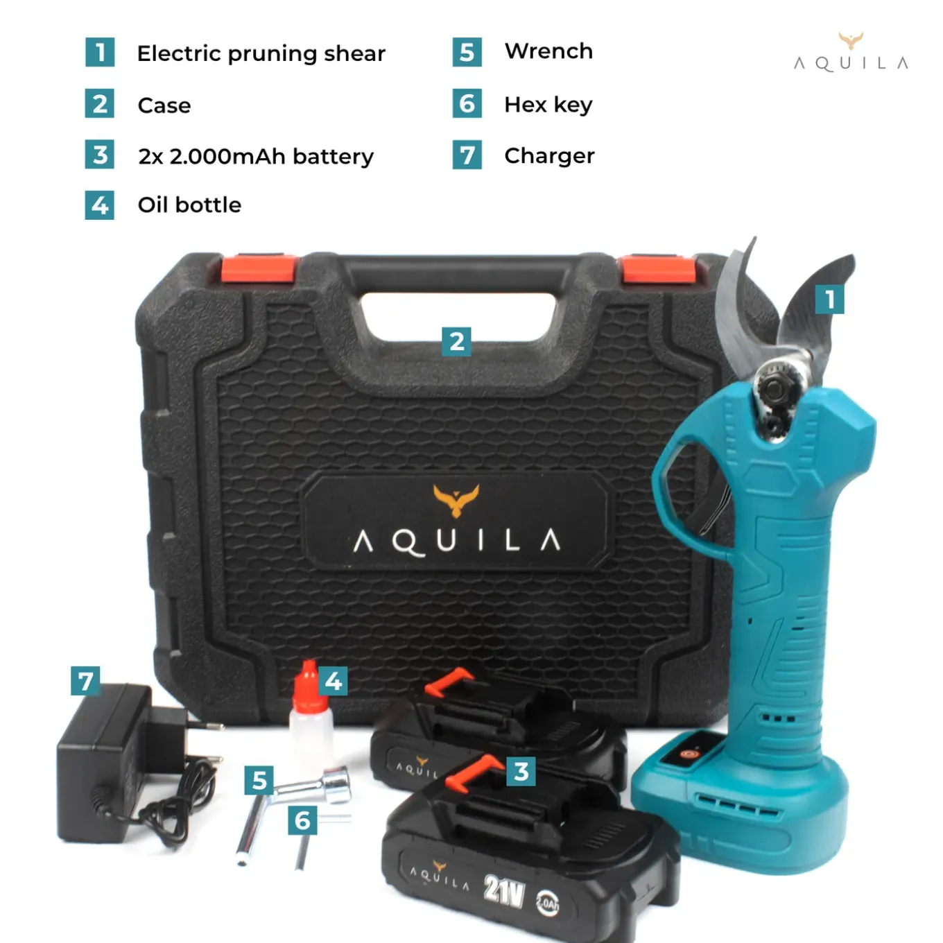 Aquila Elektrische Snoeischaar Met 2x 2000 Mah Accu - Takkenschaar Tot 32mm - Tuinschaar & Snoeizaag