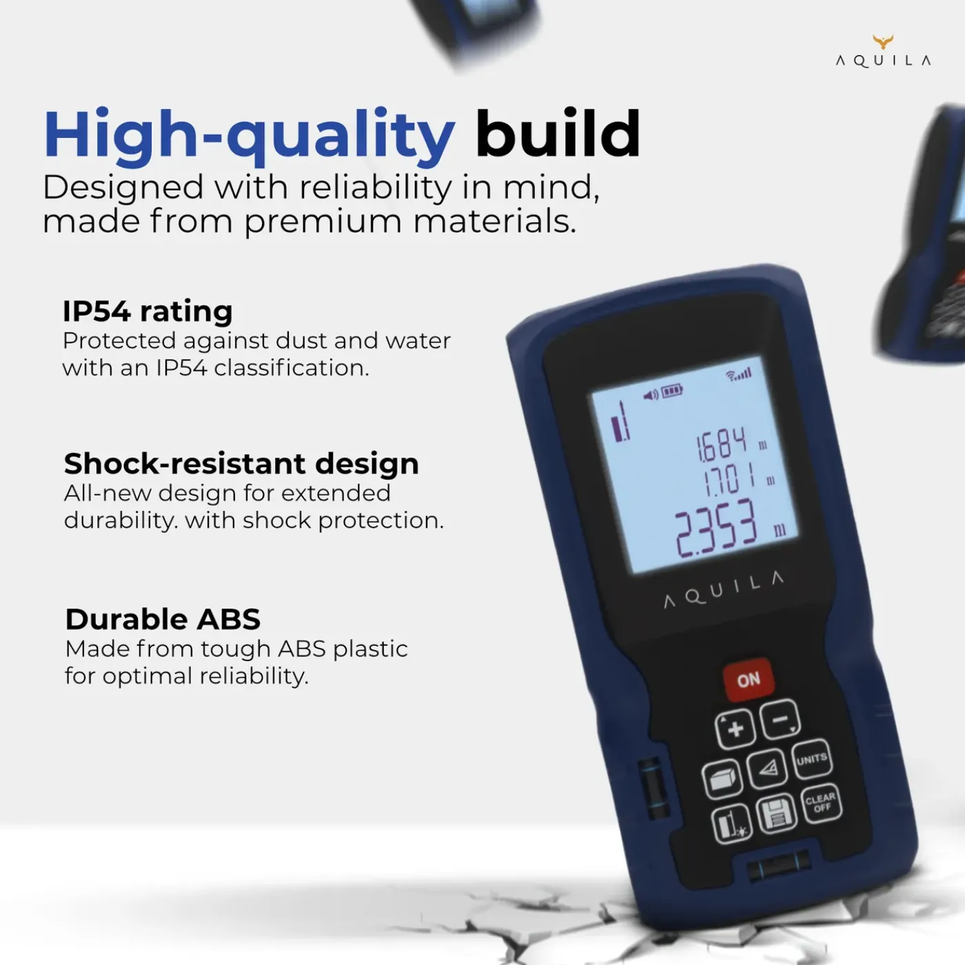 Aquila Laser Afstandsmeter Digitaal Tot 60 Meter - Lasermeter & Afstandsmeters Met 2x Waterpas