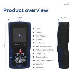 Aquila Laser Afstandsmeter Digitaal Tot 60 Meter - Lasermeter & Afstandsmeters Met 2x Waterpas
