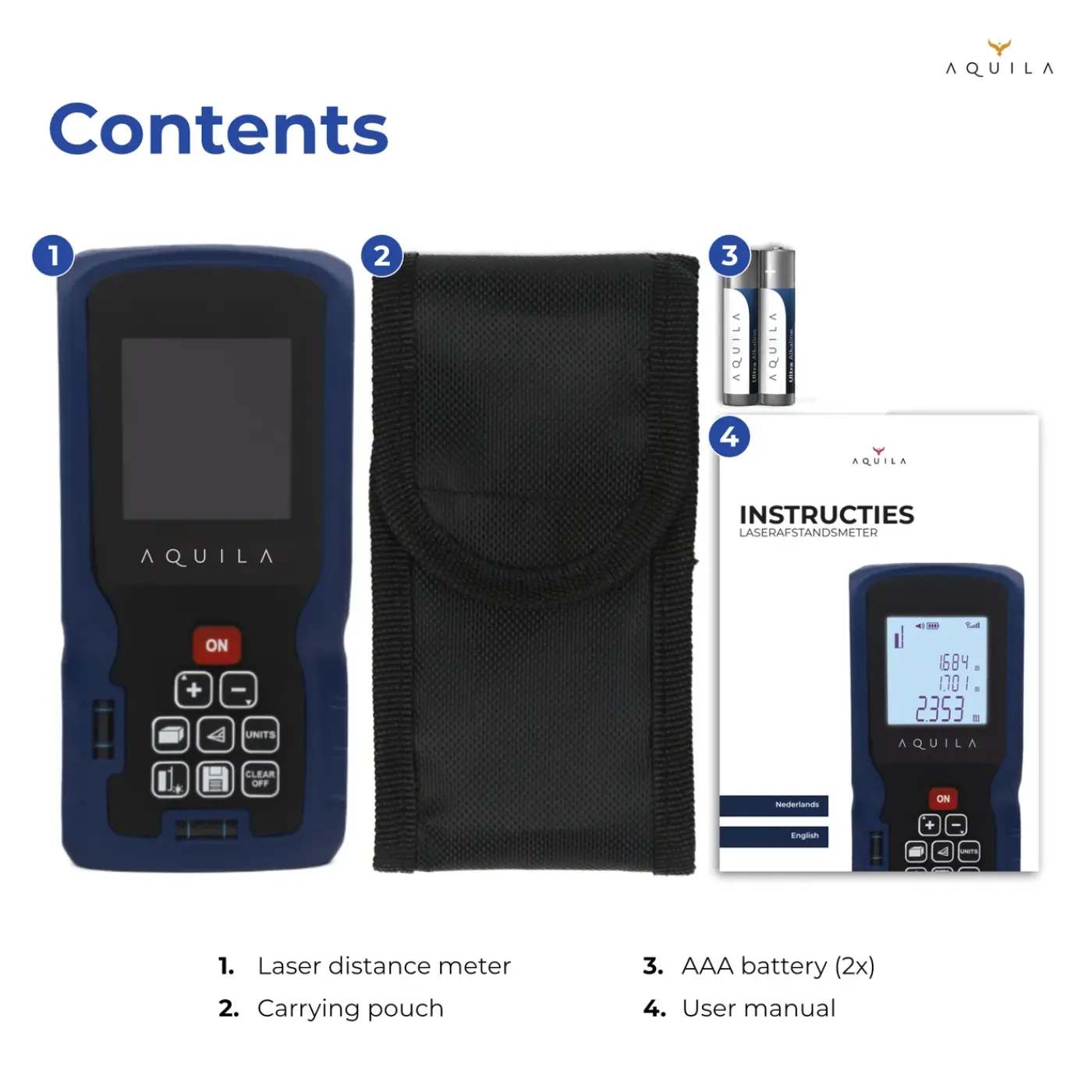 Aquila Laser Afstandsmeter Digitaal Tot 60 Meter - Lasermeter & Afstandsmeters Met 2x Waterpas