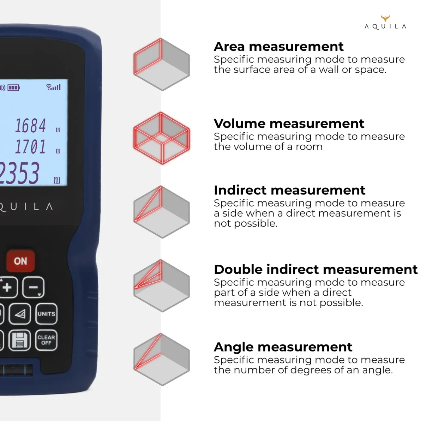 Aquila Laser Afstandsmeter Digitaal Tot 60 Meter - Lasermeter & Afstandsmeters Met 2x Waterpas
