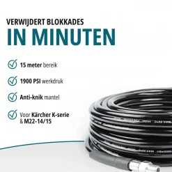 Aquila - Rioolslang & Rioolrat 15m - Geschikt voor Kärcher K2 t/m K7