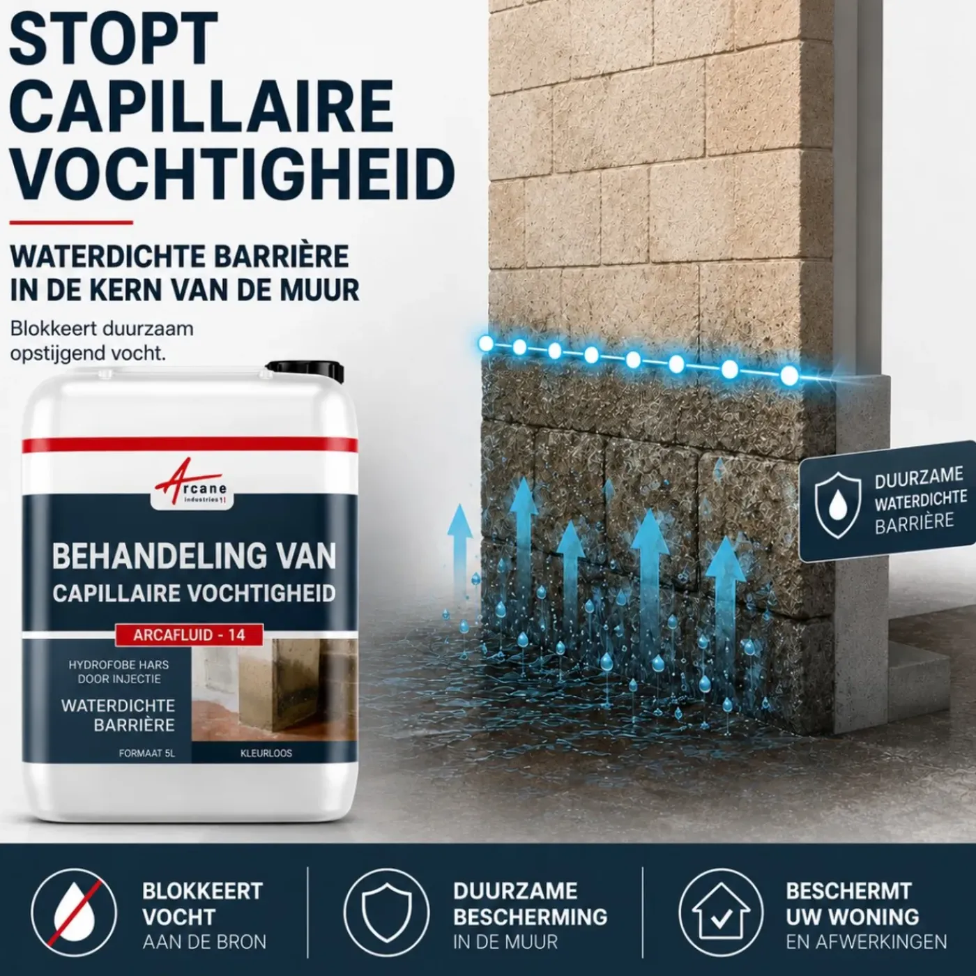 ARCANE INDUSTRIES - Waterdichte Barrière, Injectieproduct Voor Vochtige Muren Arcafluid - 14 - 20 L