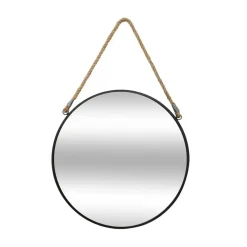 Atmosphera Wandspiegel - Rond - Zwart - Met Touw - Metaal - 38 Cm