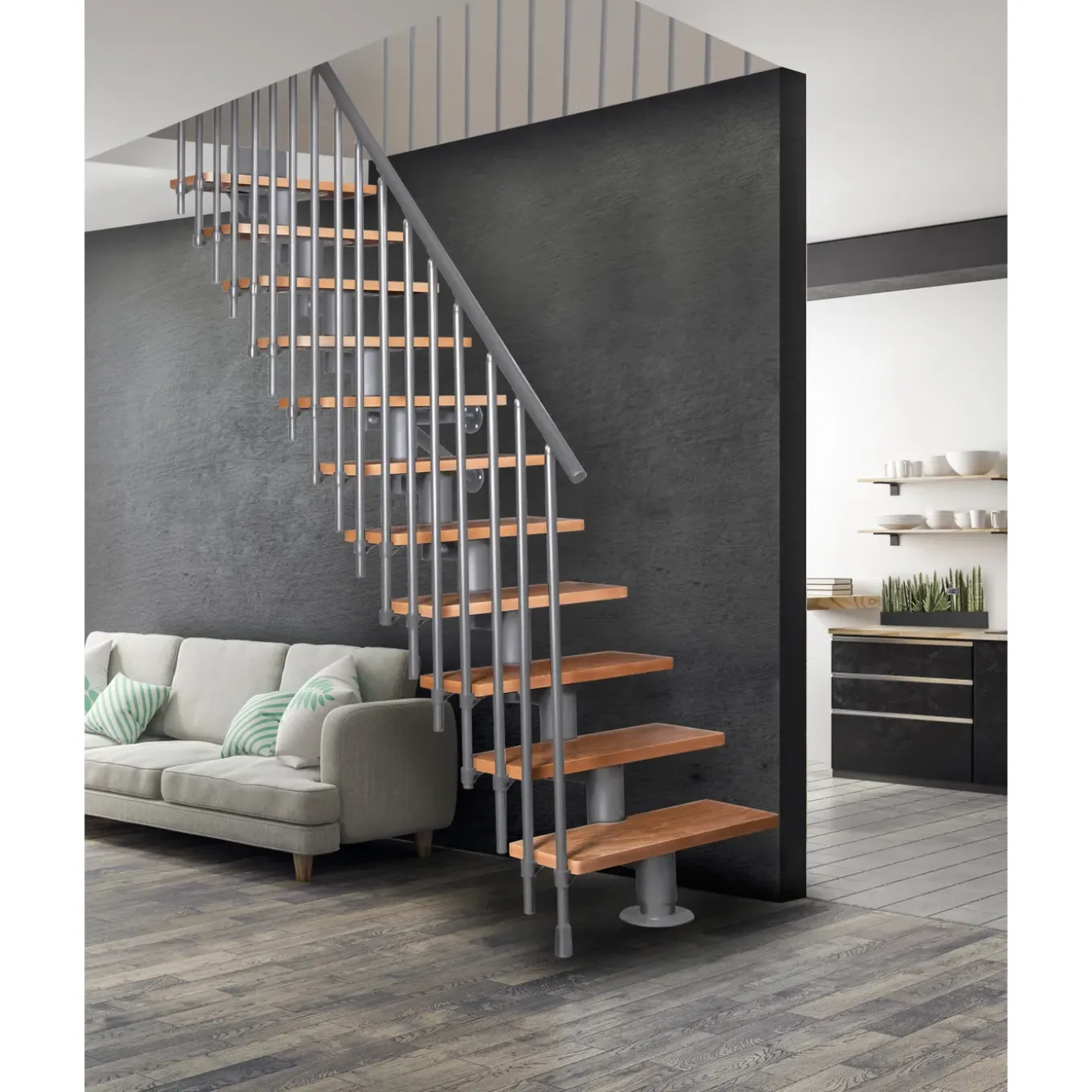Atrium Modulaire Trap – Dixi Vertical 80 – 13 Treden – Beuken – RAL 9006
