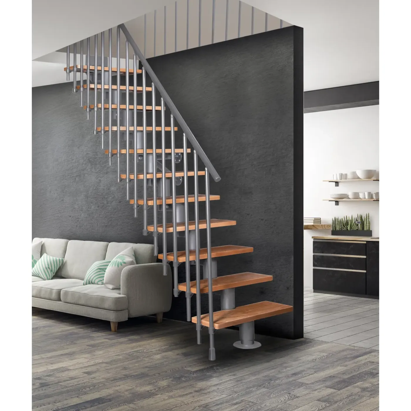 ATRIUM Modulaire Trap – Dixi Vertical 80 – 12 Treden – Beuken – Ral 9006