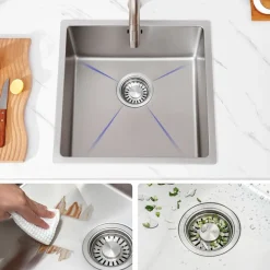 Auralium Max - Keukenwastafel Met Kom - Antibacterieel Roestvrijstalen Inbouwmodel - 44x44 Cm