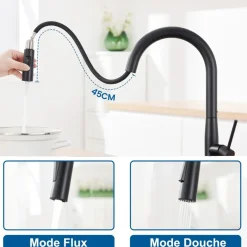 AURALUM PRO Keukenkraan Zwart Inox Uittrekbare Douche