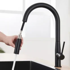 AURALUM PRO Keukenkraan Zwart Inox Uittrekbare Douche