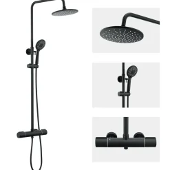 AURALUM PRO Thermostatische Douchestang 38°C Zwart - Verstelbaar 84-121 cm