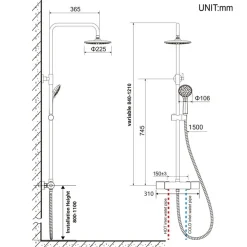 AURALUM PRO Thermostatische Douchestang 38°C Zwart - Verstelbaar 84-121 cm