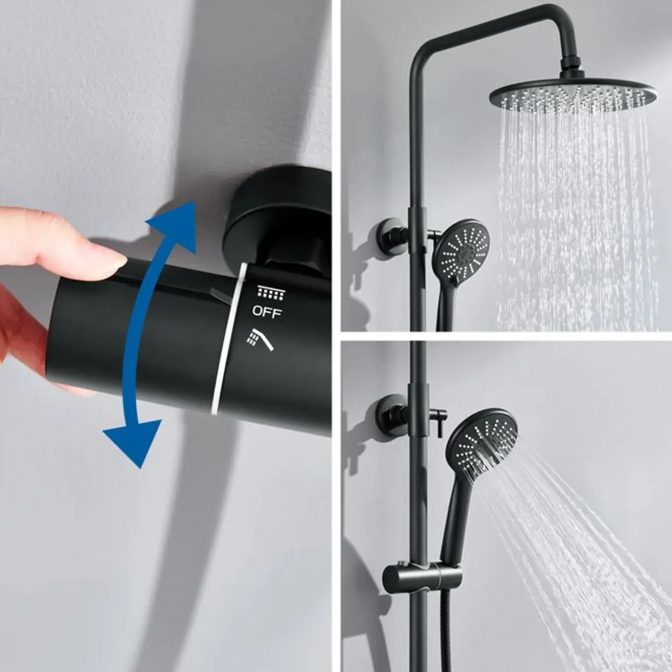 AURALUM PRO Thermostatische Douchestang 38°C Zwart - Verstelbaar 84-121 cm