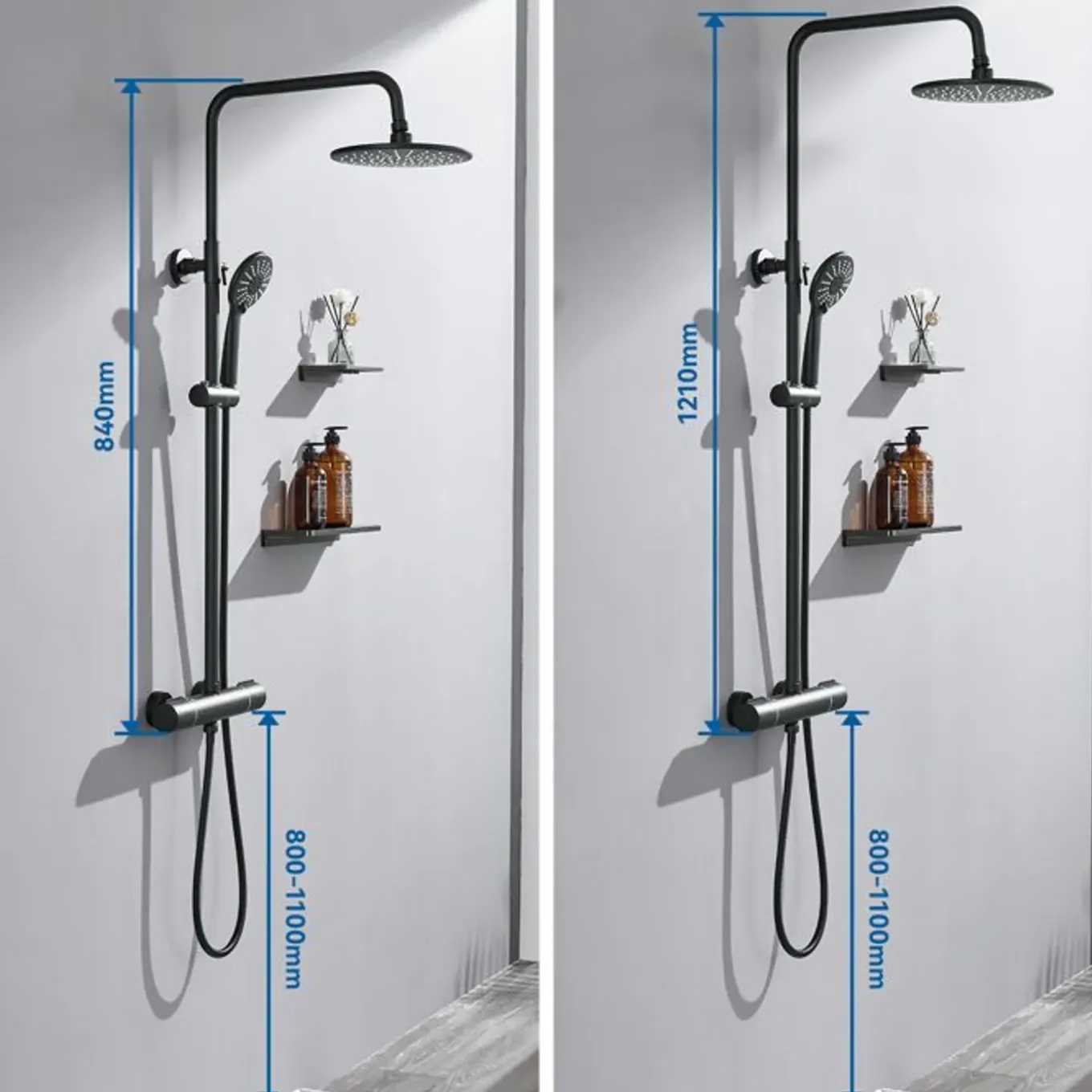 AURALUM PRO Thermostatische Douchestang 38°C Zwart - Verstelbaar 84-121 cm