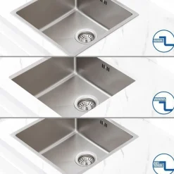 Auralum Spoelbak 1 Bak 44x44x20cm Roestvrij Staal Inbouw met Overloop en Afvoer