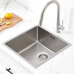 Auralum Spoelbak 1 Bak 44x44x20cm Roestvrij Staal Inbouw met Overloop en Afvoer