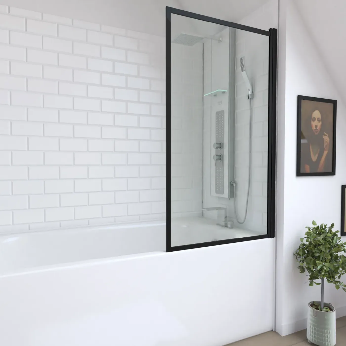 Aurlane badwand mat zwarte frame 130x75cm