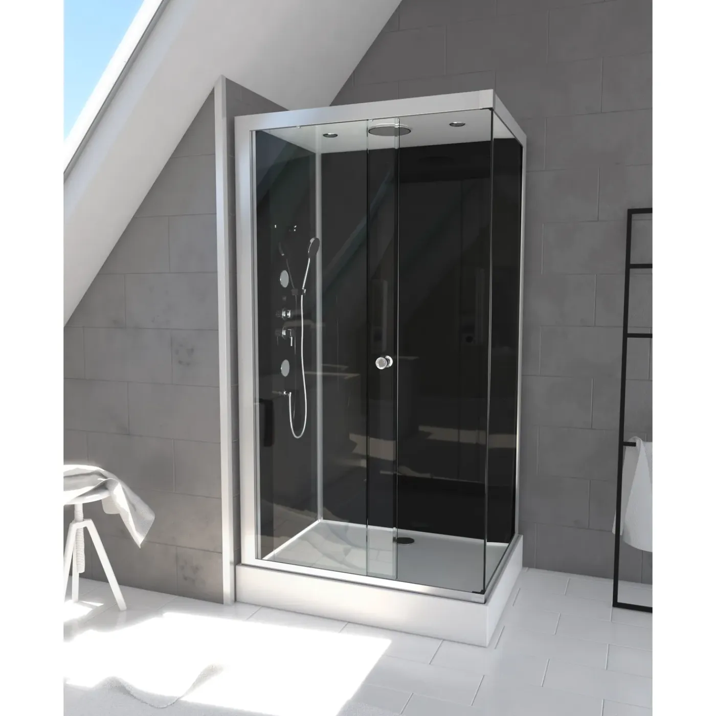 Aurlane Douchecabine Black 2 - Rechthoek - 80x110x230cm - Zilver