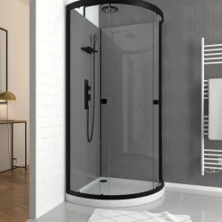 Aurlane Douchecabine Eclipse Grey - Kwartrond - 90x90x207,5cm - Grijs Zwart Mat