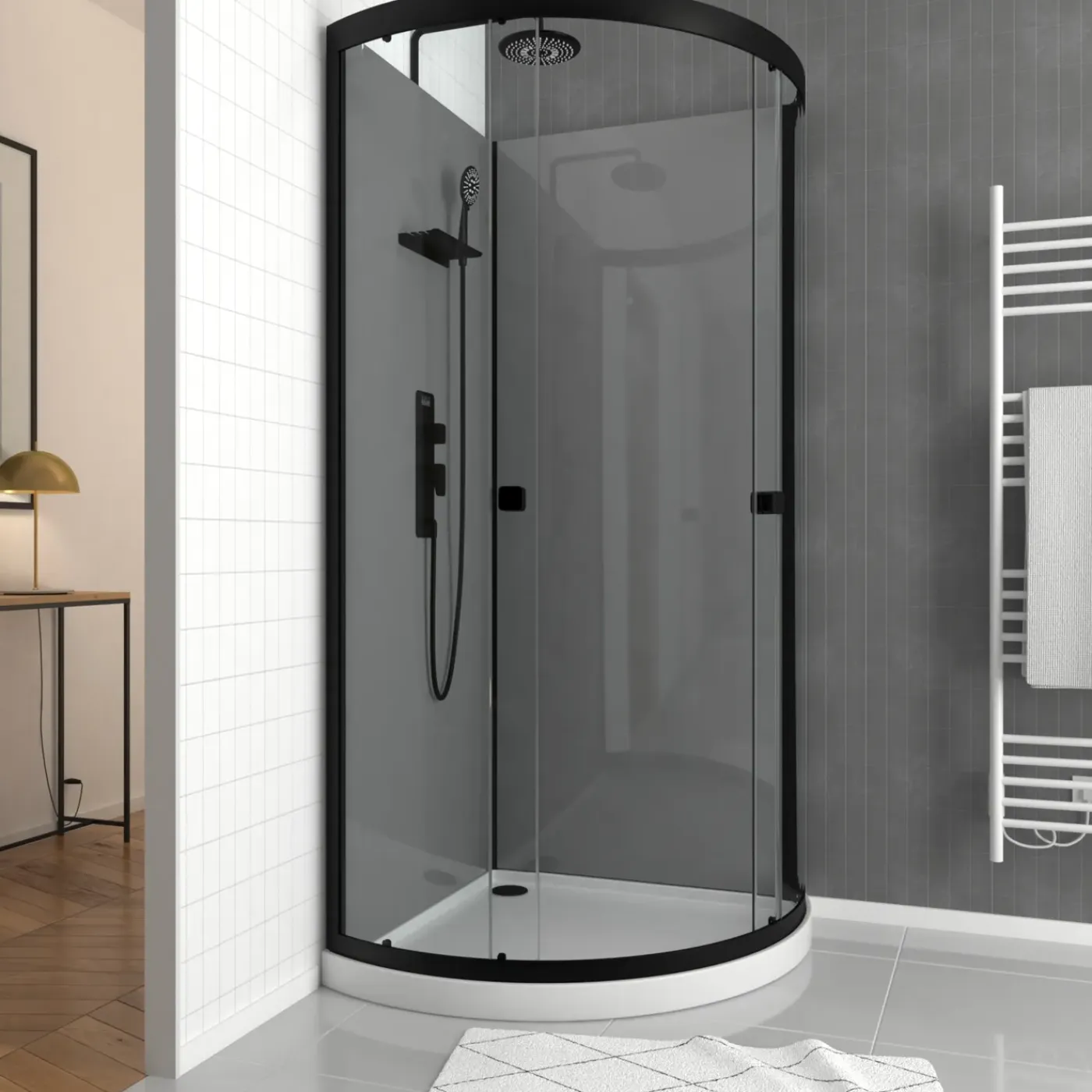 Aurlane Douchecabine Eclipse Grey - Kwartrond - 90x90x207,5cm - Grijs Zwart Mat