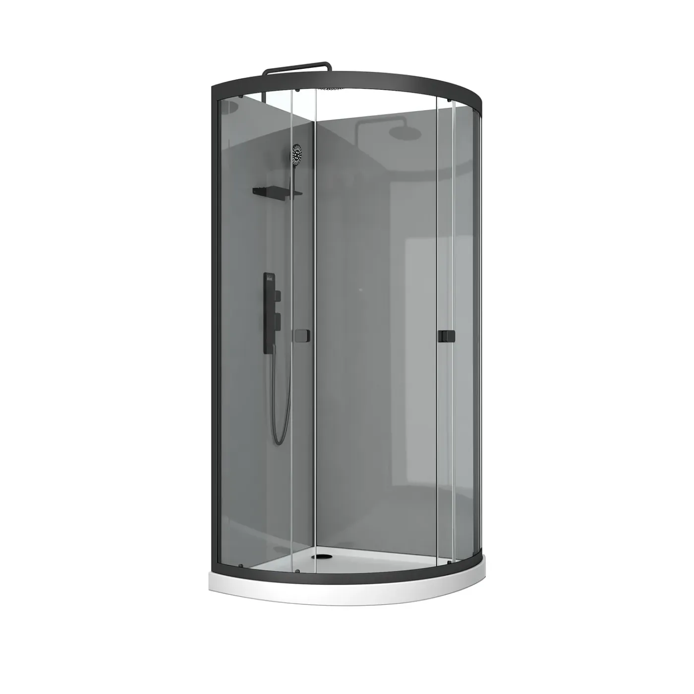 Aurlane Douchecabine Eclipse Grey - Kwartrond - 90x90x207,5cm - Grijs Zwart Mat