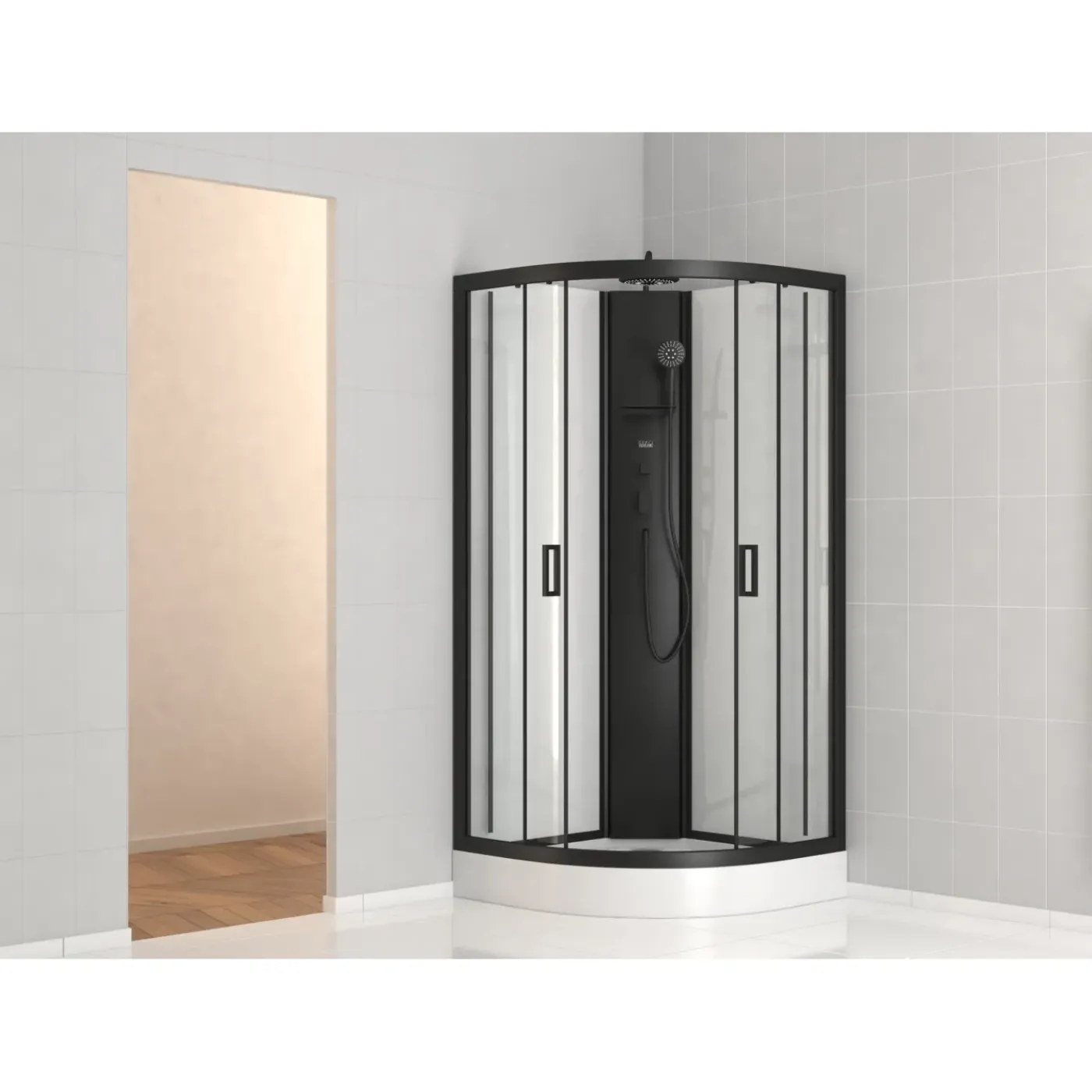 Aurlane Douchecabine Pepper 3 - Kwartrond - 85x85x210-235cm - Zwart Mat