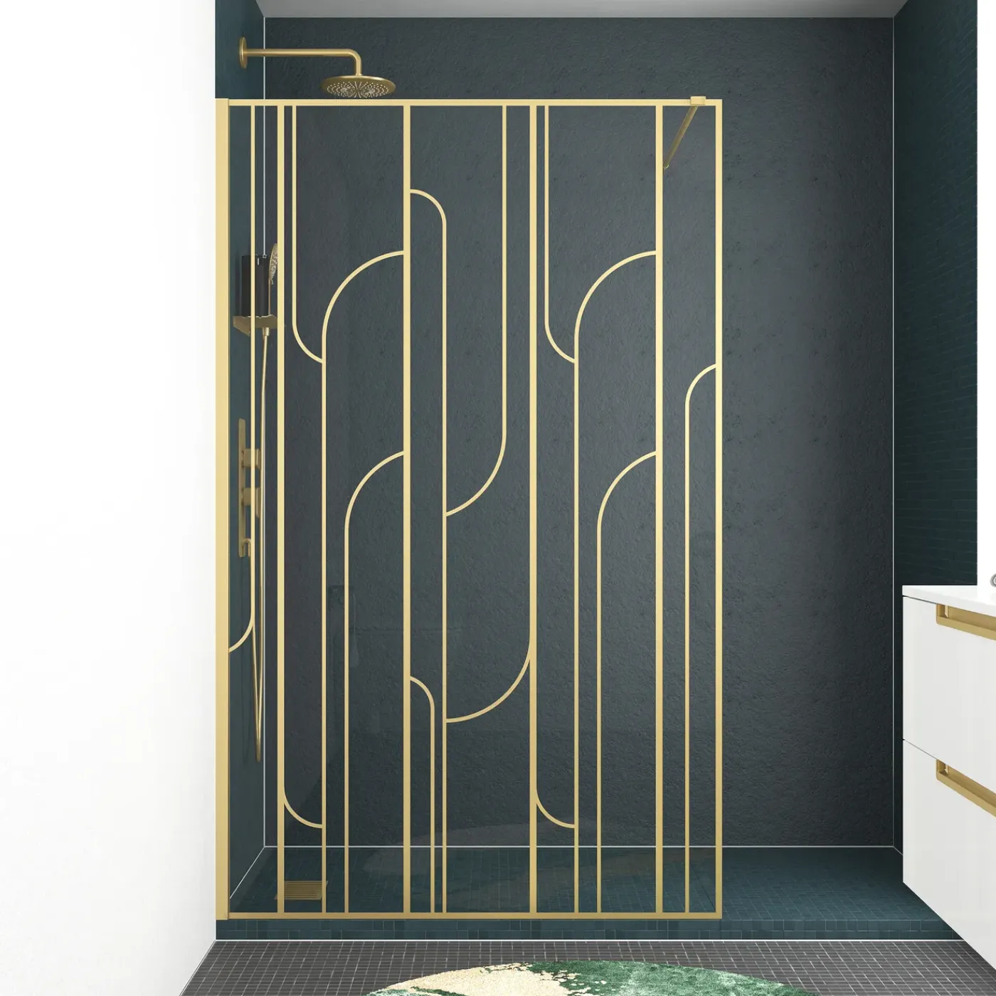 Aurlane Inloopdouche Art Deco Round 120x195cm - Goud Profiel - 5 mm Helder Glas