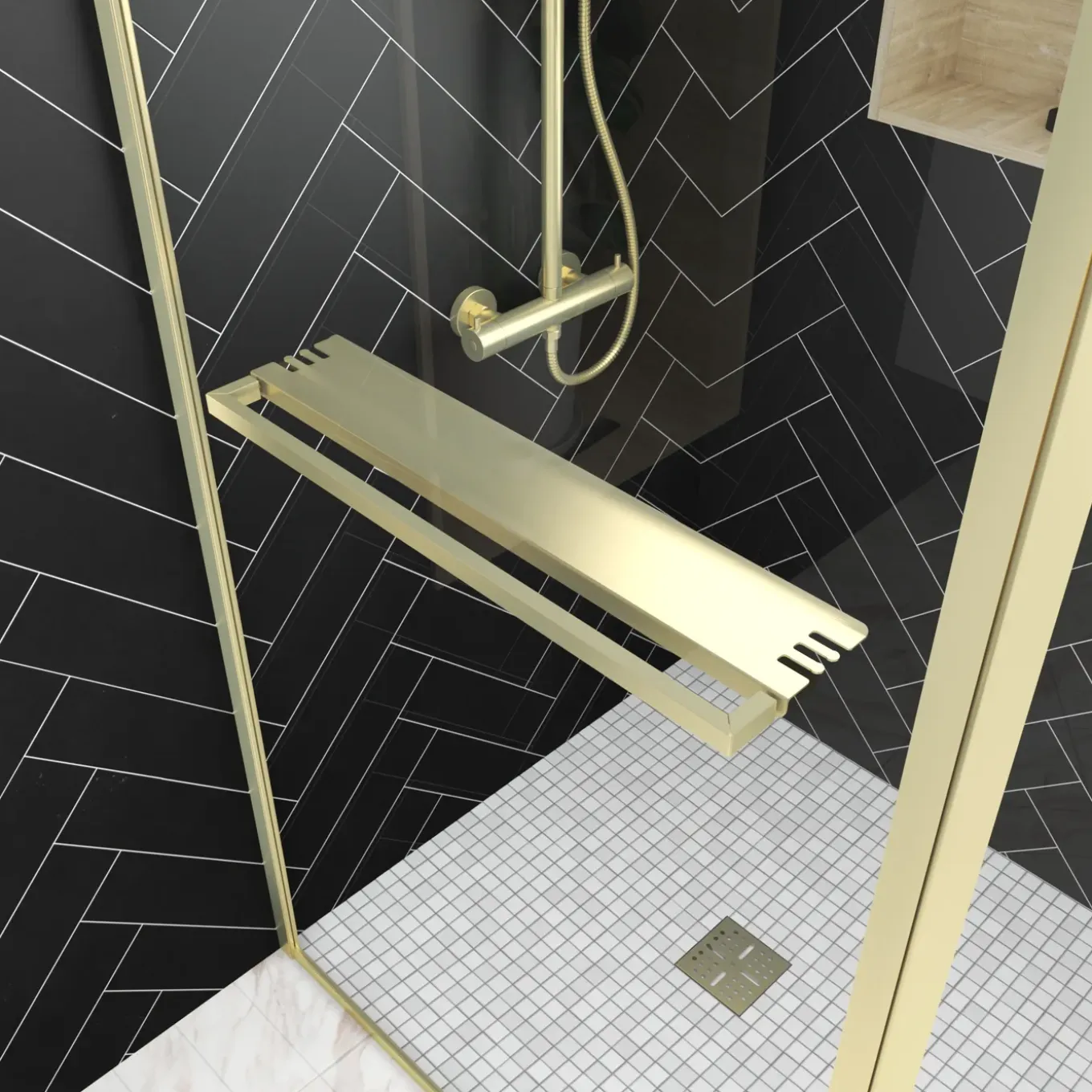 Aurlane Inloopdouche Edge 130x200cm - Goud Profiel - 6 mm Helder Glas