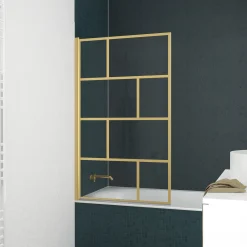 Aurlane Opvouwbare Badwand |Zeefdruk met Baksteenmotief |80x140cm |Geborsteld Goud