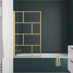 Aurlane Opvouwbare Badwand |Zeefdruk met Baksteenmotief |80x140cm |Geborsteld Goud