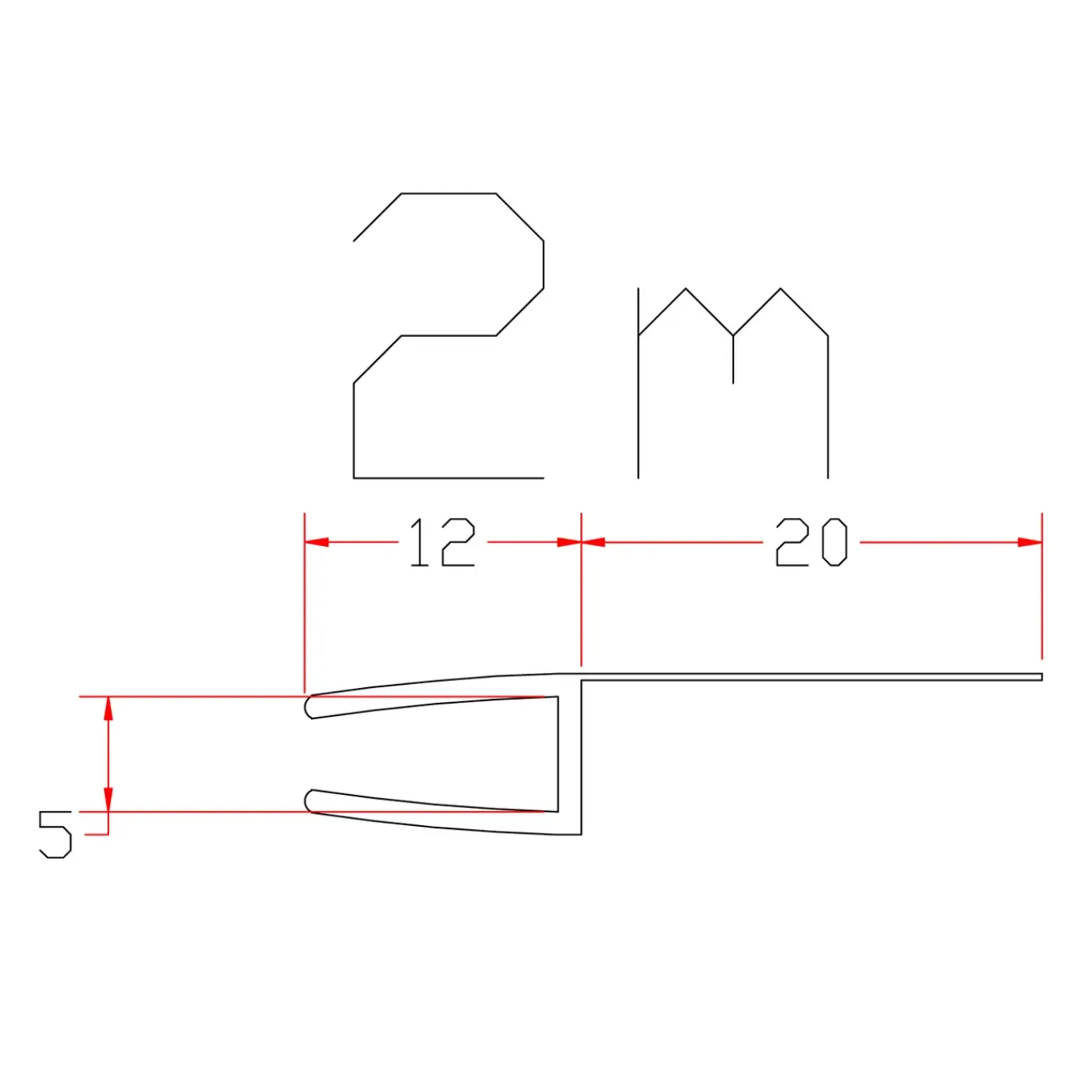 Aurlane 4-vormige afdichtingstrip 200cm voor 5mm dik glas kunststof