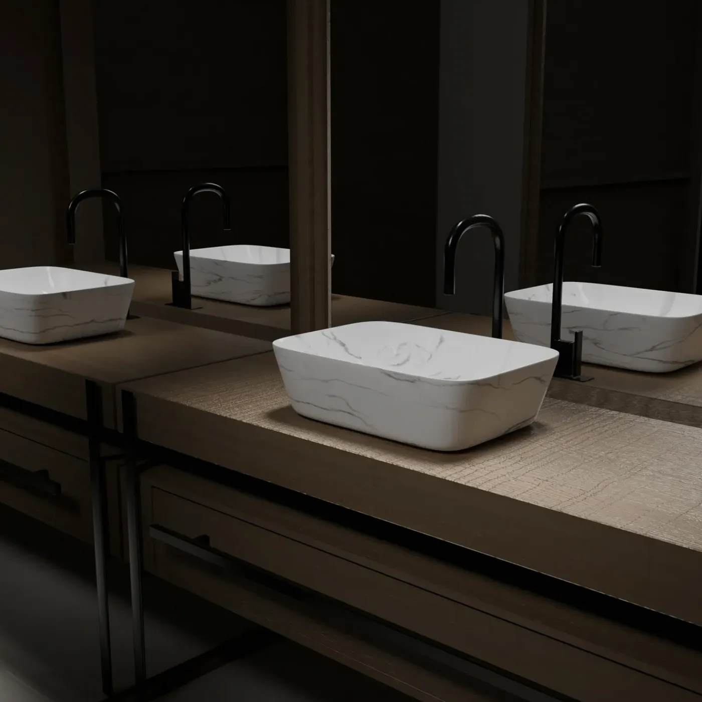Aurlane Waskom Badkamer WHITE MARBLE - Keramiek - Rechthoekig - Mat Wit Marmer Effect - 46cm