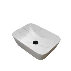 Aurlane Waskom Badkamer WHITE MARBLE - Keramiek - Rechthoekig - Mat Wit Marmer Effect - 46cm