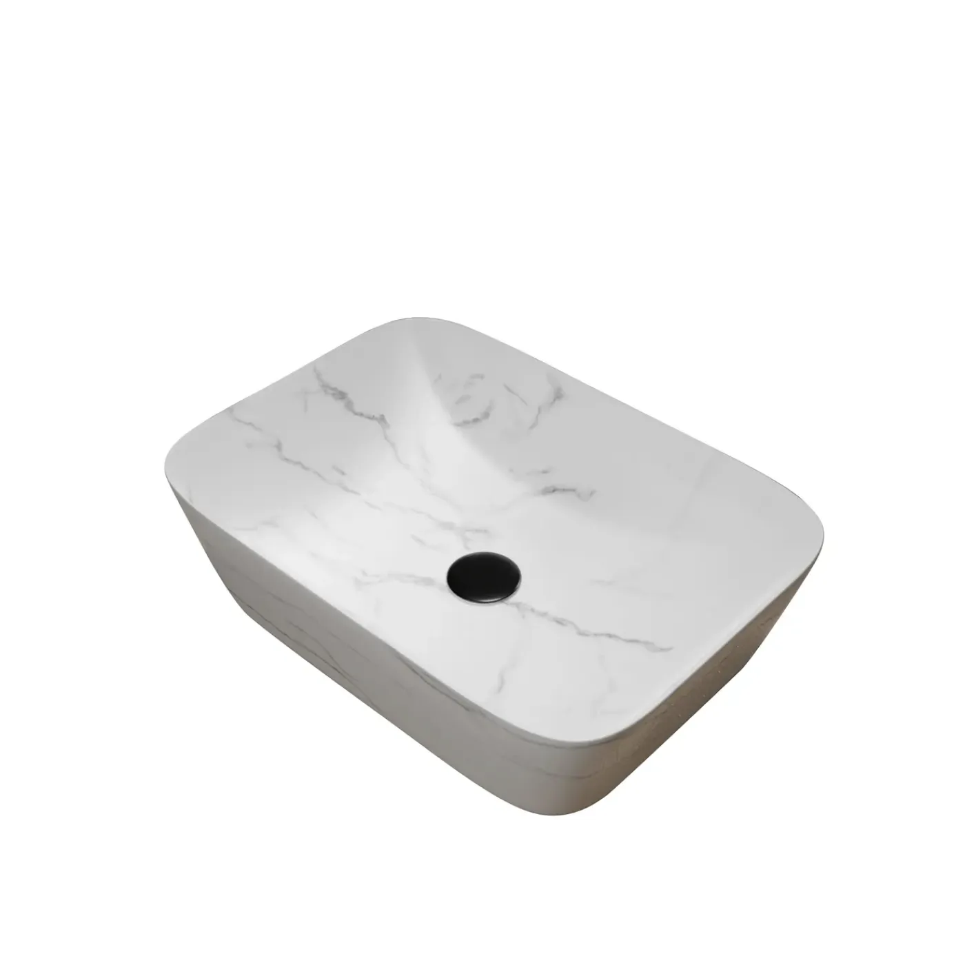 Aurlane Waskom Badkamer WHITE MARBLE - Keramiek - Rechthoekig - Mat Wit Marmer Effect - 46cm