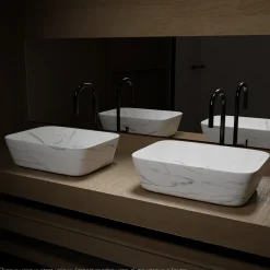 Aurlane Waskom Badkamer WHITE MARBLE - Keramiek - Rechthoekig - Mat Wit Marmer Effect - 46cm