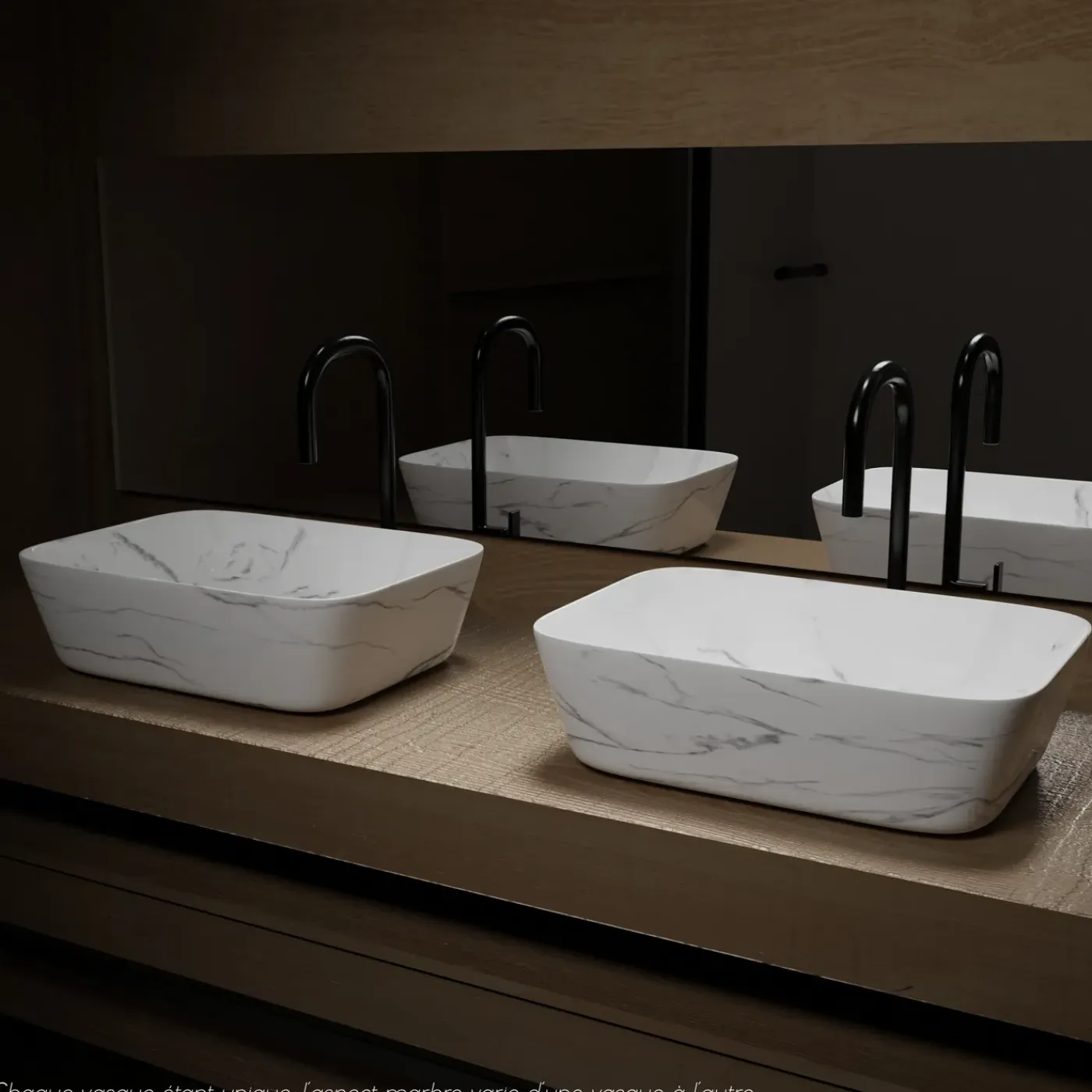 Aurlane Waskom Badkamer WHITE MARBLE - Keramiek - Rechthoekig - Mat Wit Marmer Effect - 46cm