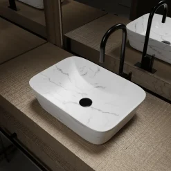 Aurlane Waskom Badkamer WHITE MARBLE - Keramiek - Rechthoekig - Mat Wit Marmer Effect - 46cm