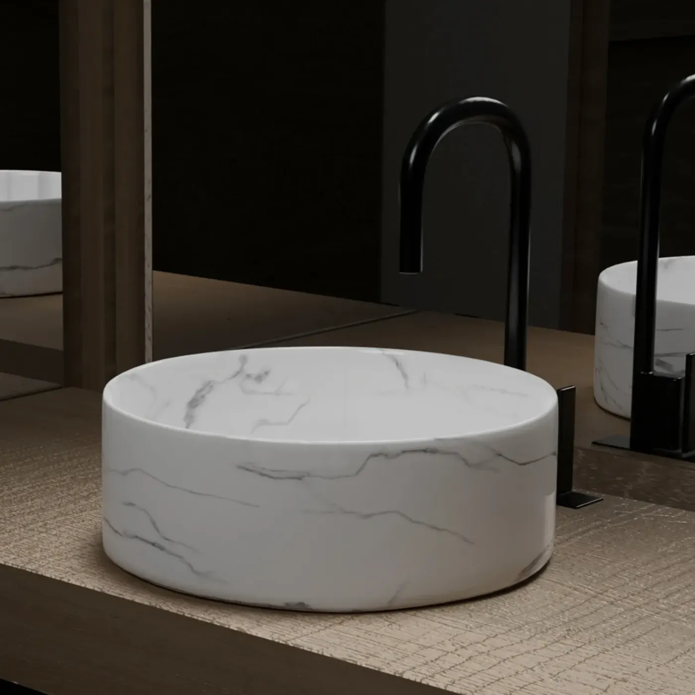 Aurlane Waskom Effect Marble - Keramiek - Rond - Mat Wit - 36cm