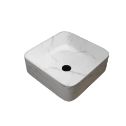 Aurlane Waskom Toilet Effect Marble - Keramiek - Vierkant - Mat Wit - 38cm