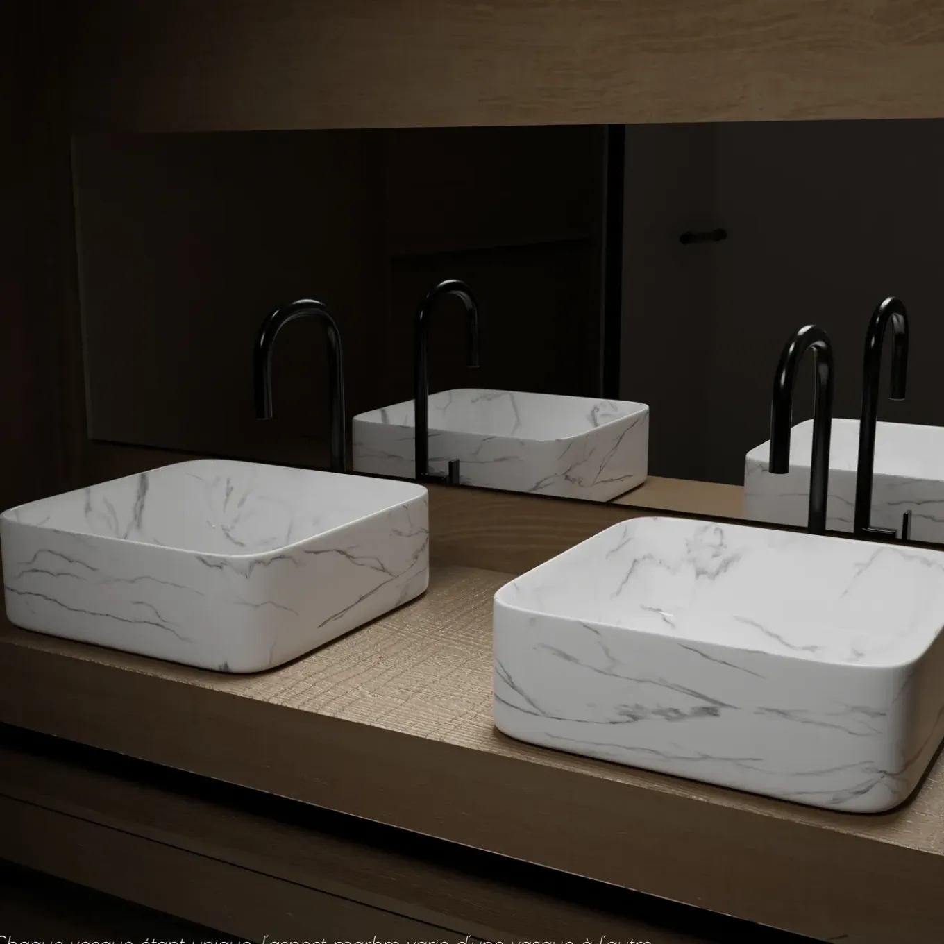 Aurlane Waskom Toilet Effect Marble - Keramiek - Vierkant - Mat Wit - 38cm