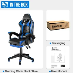 Avalo Gaming Stoel - Gamestoel - Ergonomische Bureaustoel Verstelbaar - Gaming Chair - Zwart/blauw