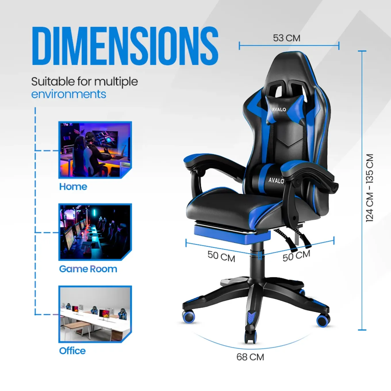 Avalo Gaming Stoel - Gamestoel - Ergonomische Bureaustoel Verstelbaar - Gaming Chair - Zwart/blauw