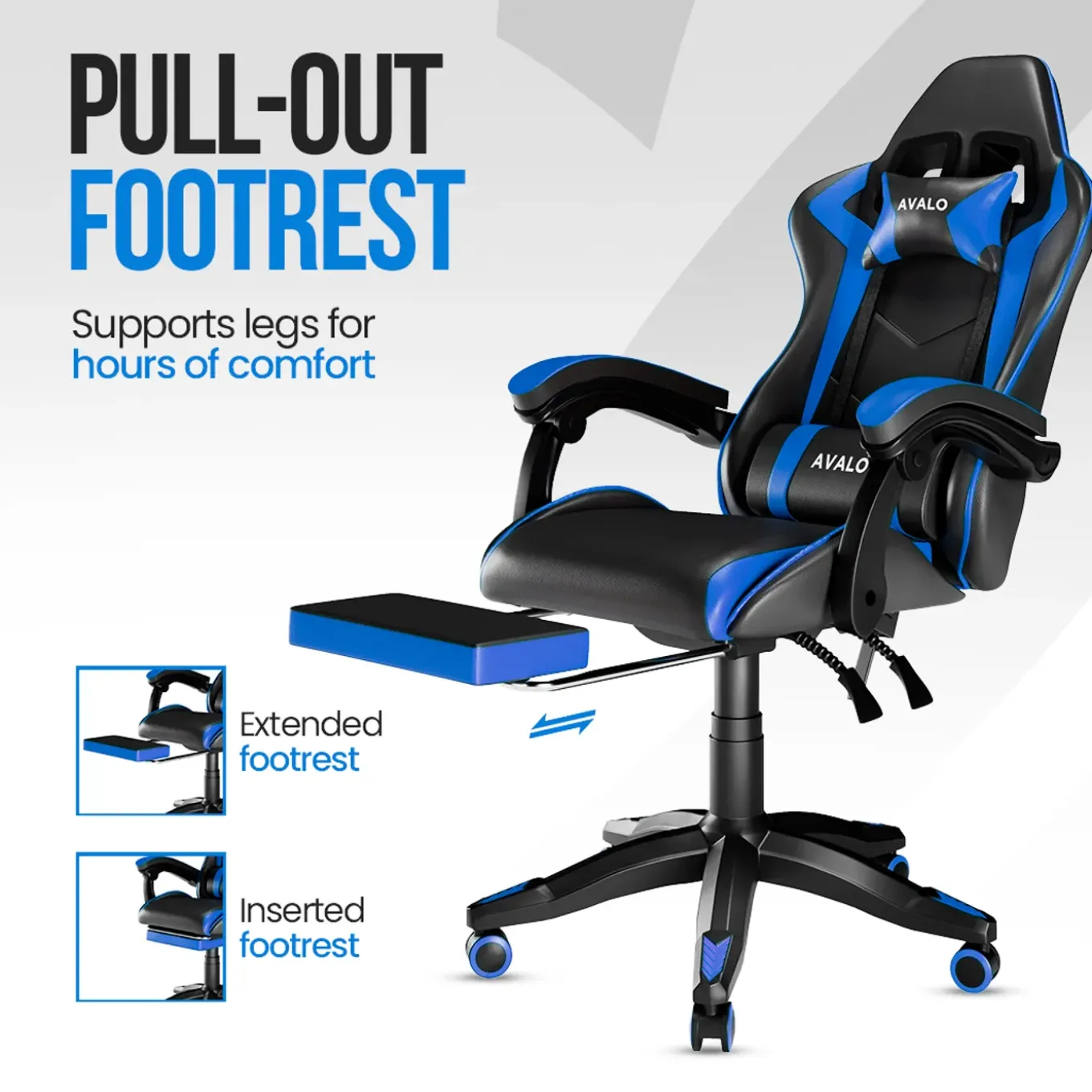 Avalo Gaming Stoel - Gamestoel - Ergonomische Bureaustoel Verstelbaar - Gaming Chair - Zwart/blauw