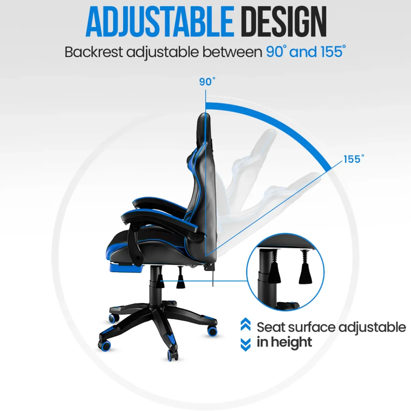 Avalo Gaming Stoel - Gamestoel - Ergonomische Bureaustoel Verstelbaar - Gaming Chair - Zwart/blauw