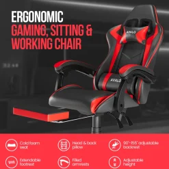 Avalo Gaming Stoel - Gamestoel - Ergonomische Bureaustoel Verstelbaar - Gaming Chair - Zwart/rood